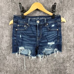 American Eagle Outfitters Women's Ripped Dark Blue Jean Shorts